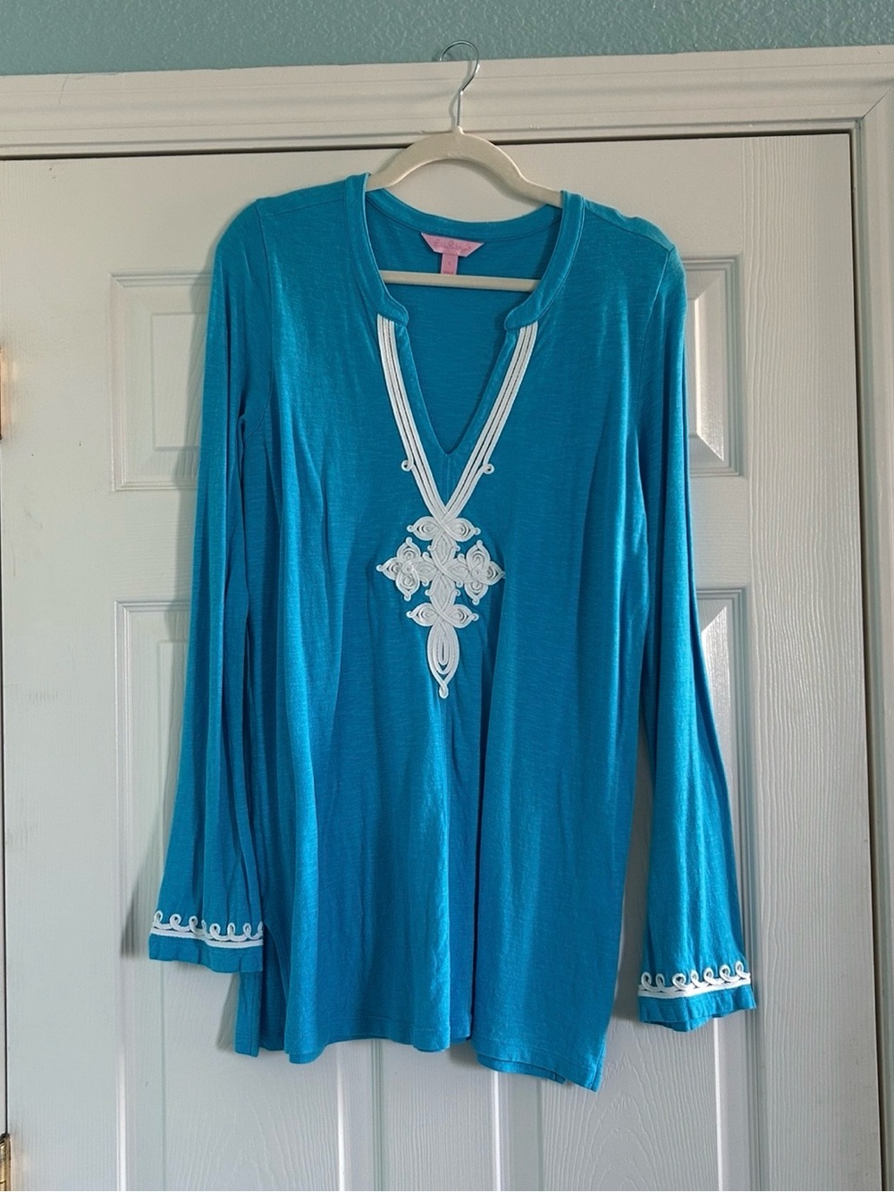 Lilly Pulitzer Thea embellished Tunic, Turquoise. L. EUC